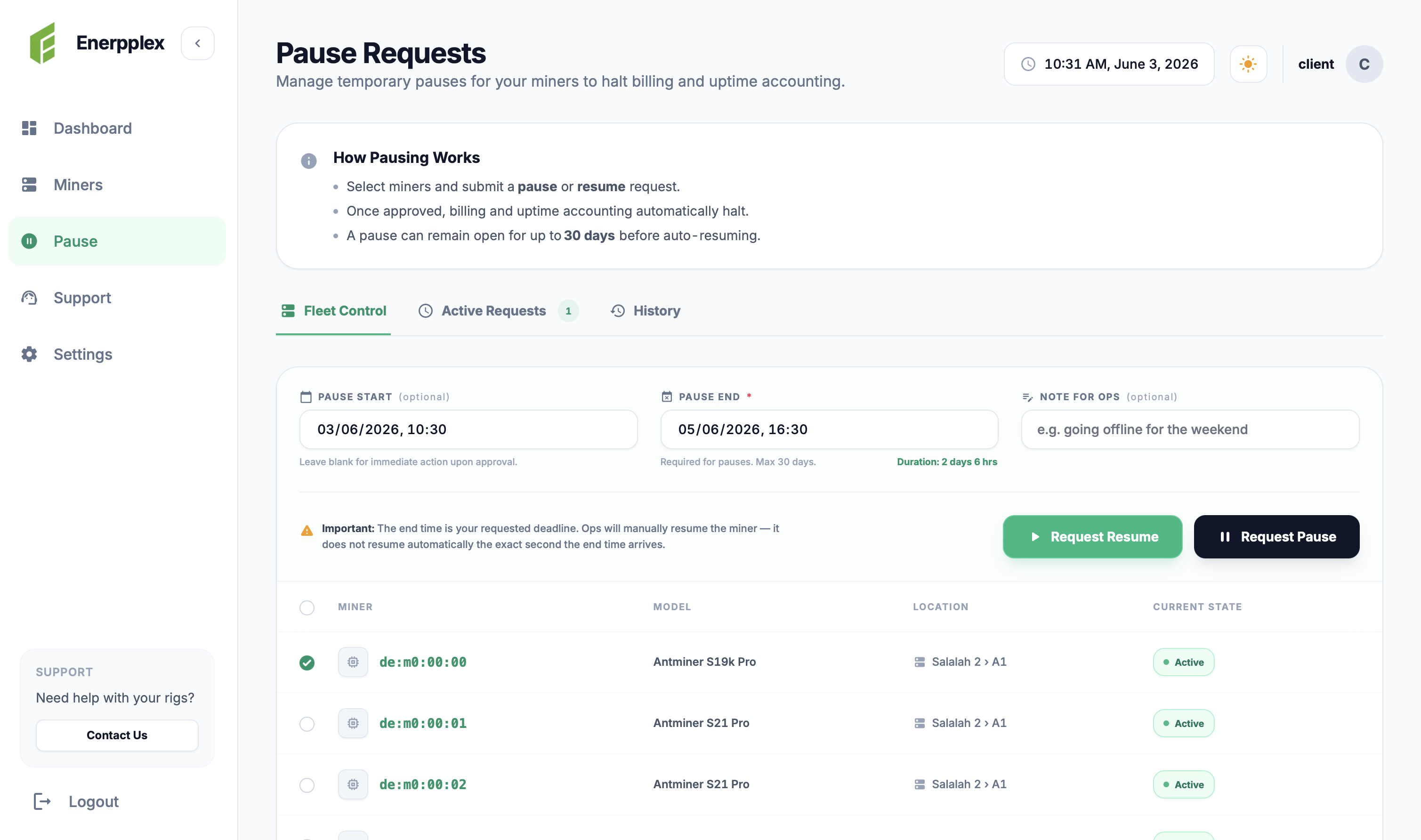 Miner Controls